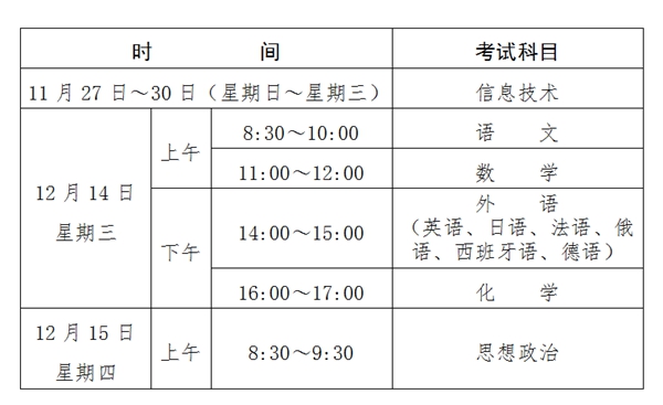 2023年貴州高中各科會考時間安排一覽表