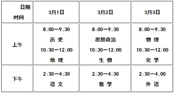 2023年河北高中各科會考時間安排一覽表